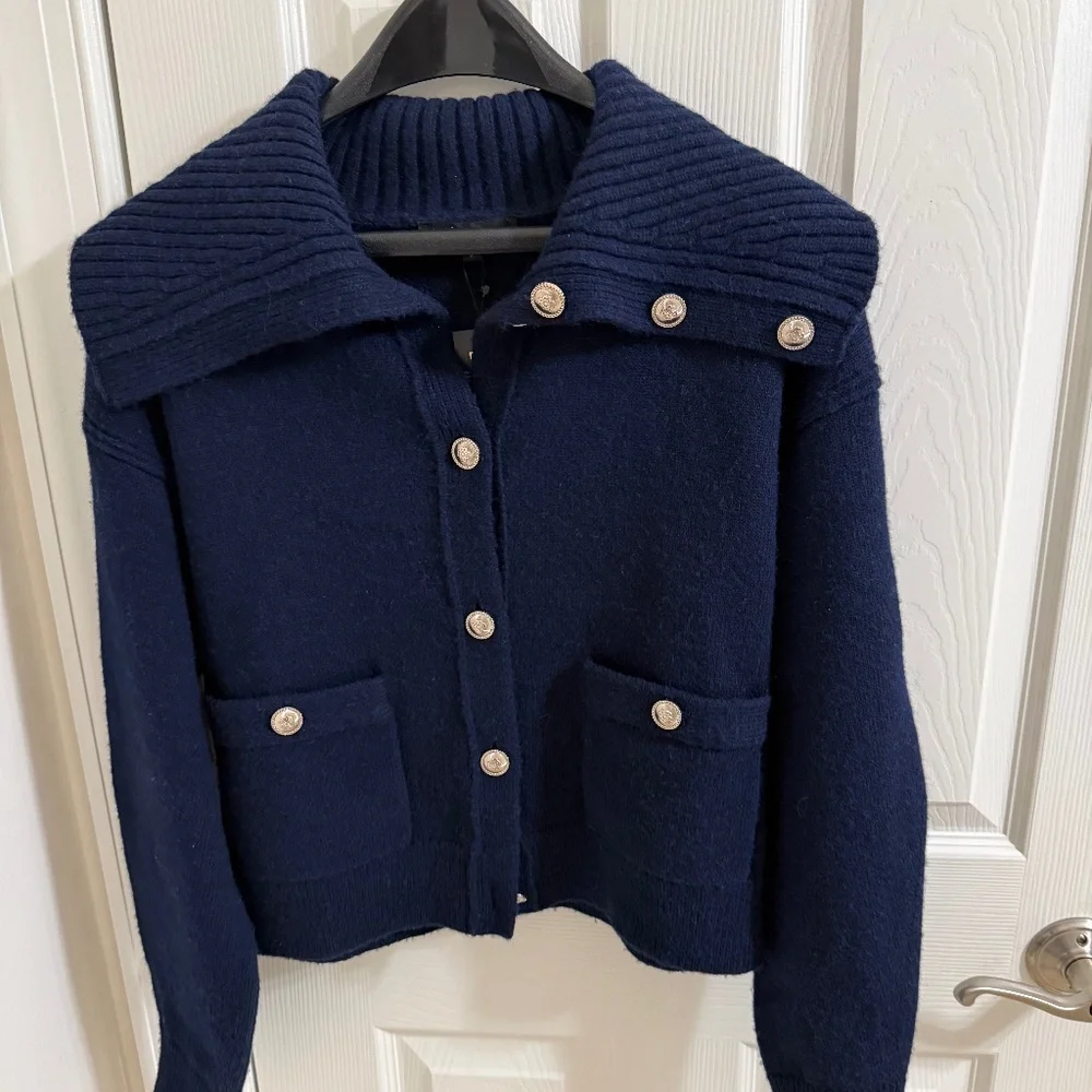 Maje Navy Cardigan Sweater Sz 2 - Picture 1 of 6